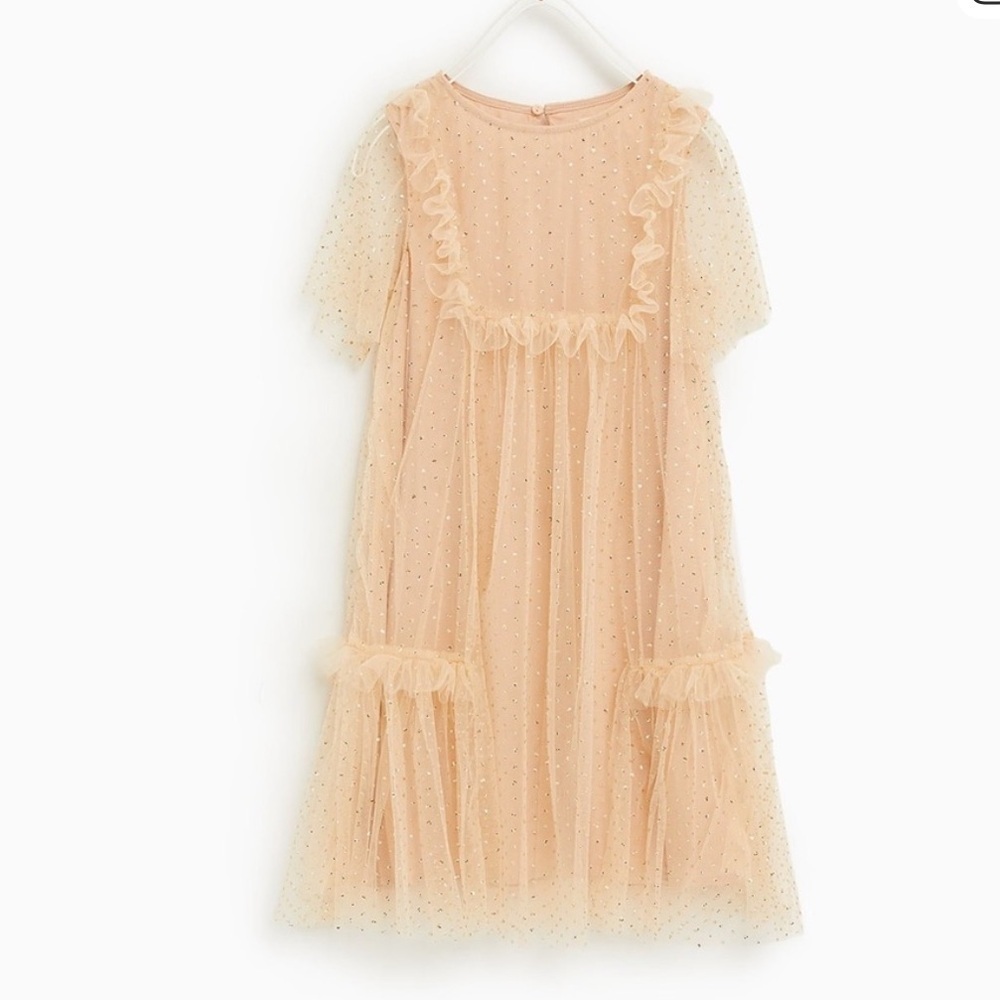 Zara girls Sparkling Cream Kids Dress 9 NWT glitter